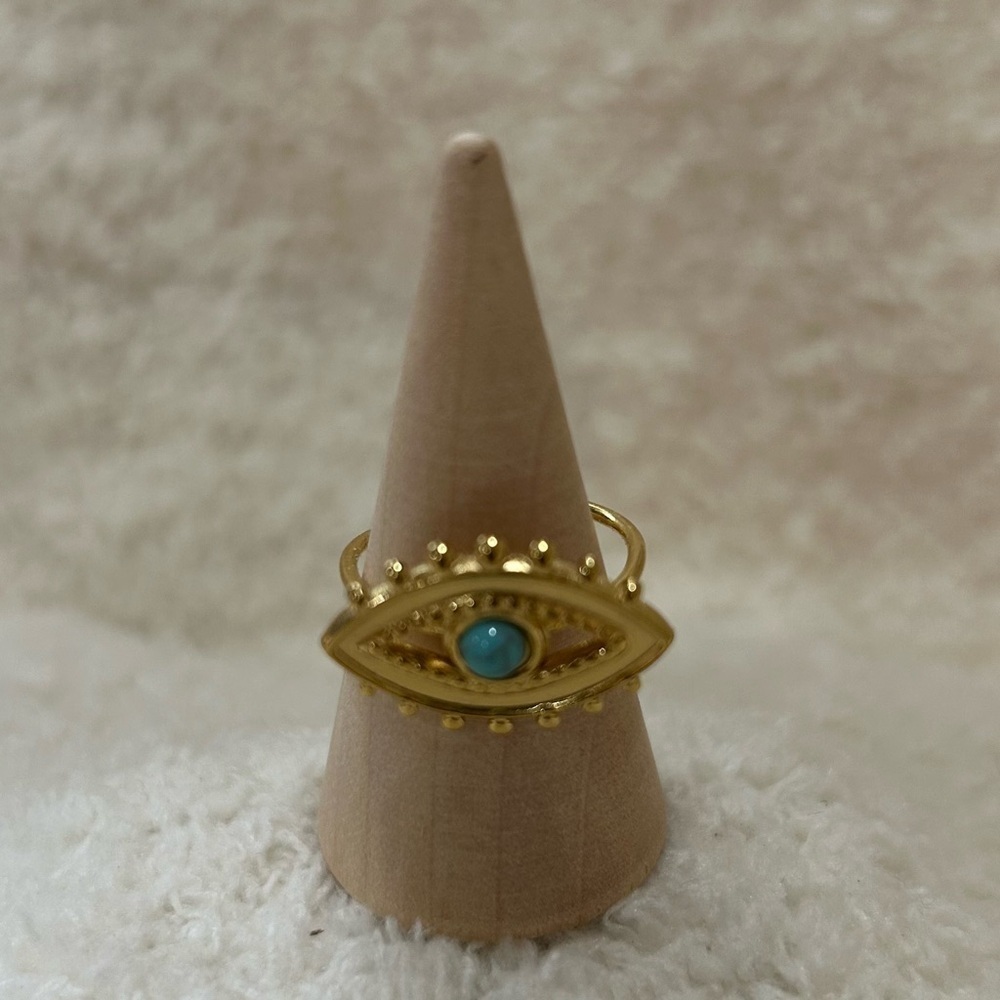 18KT GOLD PLATED RETRO LUCKY EVIL EYE PROTECTION SIMULATED TURQUOISE RING NWOT